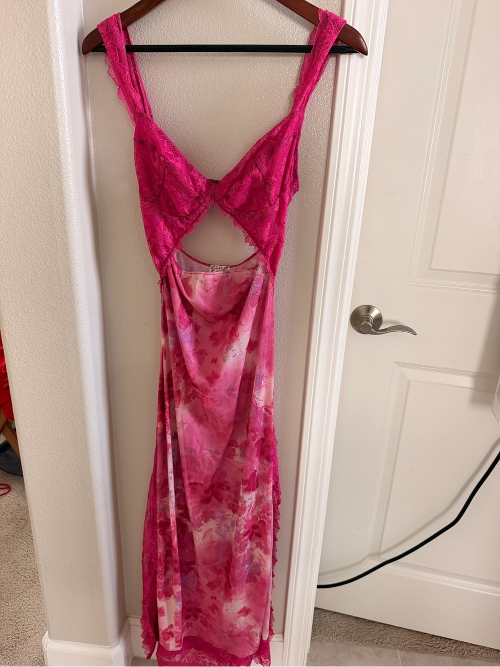 Free People Hot Pink & Pink Tie-Dye Lace Slip Dress